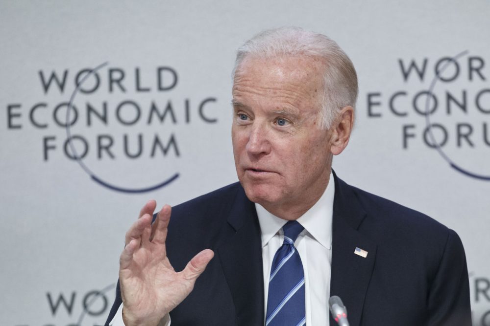 US Vice-President Joe Biden speaks during a panel &quot;Cancer Moonshot: A Call to Action&quot; at the World Economic Forum in Davos, Switzerland, Tuesday Jan. 19, 2016.. (AP Photo/Michel Euler)