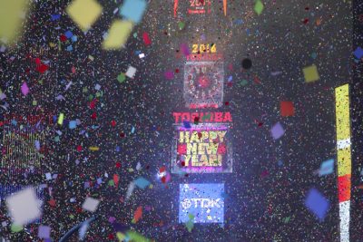 The clock strikes midnight at the Times Square New Year's Eve celebration on Dec. 31, 2015, in New York. (Photo by Andy Kropa/Invision/AP)