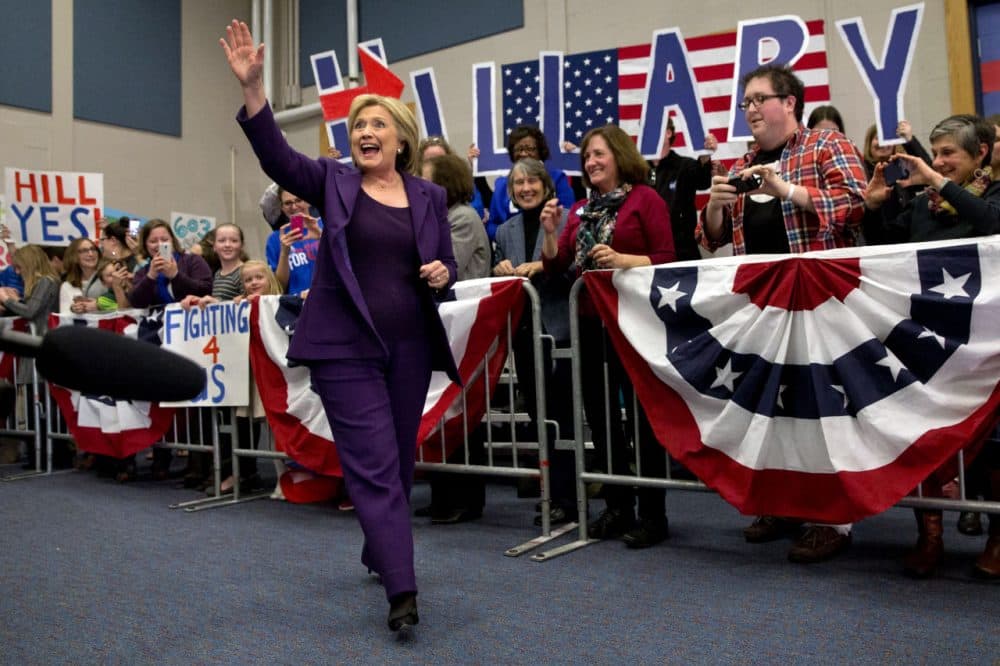  Democratic presidential candidate Hillary Clinton waves to supporters as she arrives on Tuesday for an event in Hampton, N.H., on her first day in New Hampshire after winning the Iowa Caucus. (Jacquelyn Martin/AP)