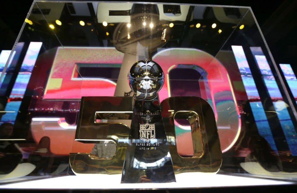 The Vince Lombardi Trophy inside the NFL Experience Tuesday in San Francisco. (David J. Phillip/AP)