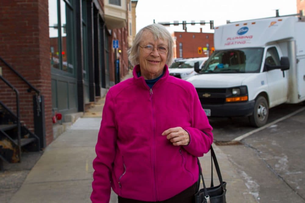Louise Graham, a retired school teacher who has lived in New Hampshire for 40 years, said her number one issue in this election is “working towards a more fair distribution of wealth.” (Hadley Green for WBUR)