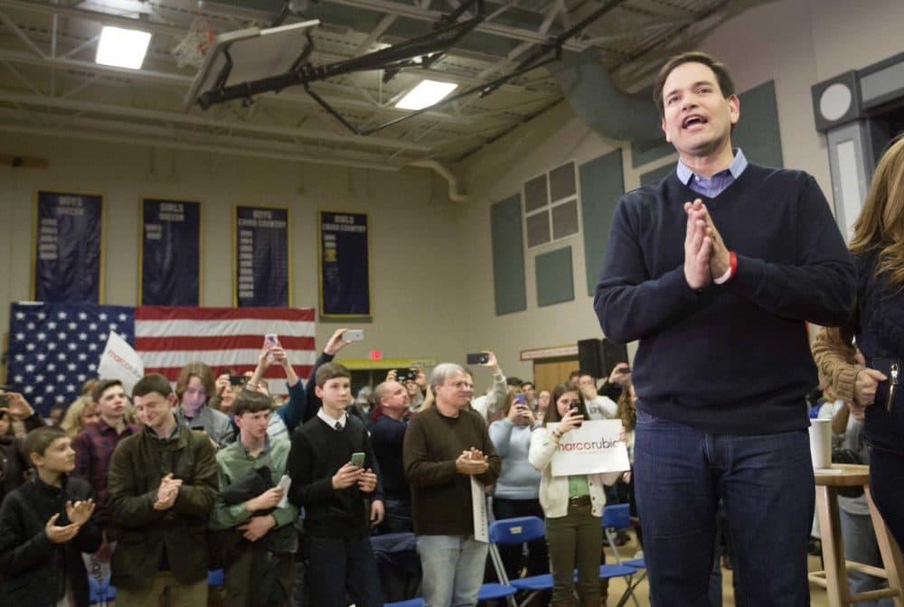Sen. Marco Rubio, R-Fla., speaks at a campaign event at Gilbert H. Hood Middle School on Friday in Derry, N.H. (David Goldman/AP)