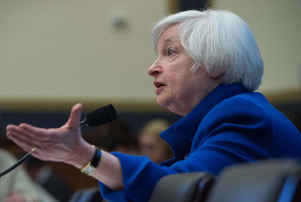 U.S. Federal Reserve chair Janet Yellen testifies before the House Financial Services Committee on Capitol Hill in Washington, D.C., on February 10, 2016.
Federal Reserve Chair Janet Yellen warned that the US economy faces risks from tightening domestic financial conditions as well as global economic turmoil. (Nicholas Kamm/AFP/Getty Images)