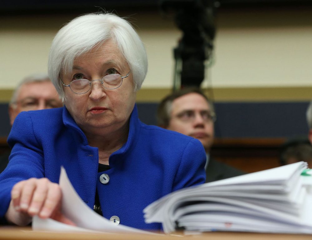 Federal Reserve Board Chairwoman, Janet Yellen looks over her papers during a House Financial Services Committee hearing on Capitol Hill, February 10, 2016 in Washington, DC. Ms. Yellen is delivering the Federal Reserve's semi-annual Monetary Policy Report to the House Committee.  (Mark Wilson/Getty Images)