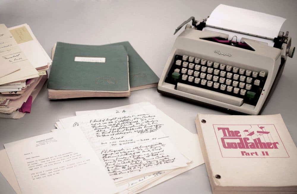 Photo provided by RR Auction shows Mario Puzos 1965 Olympia typewriter with manuscripts and versions of both Godfather I and II screenplays. (RR Auction/AP)