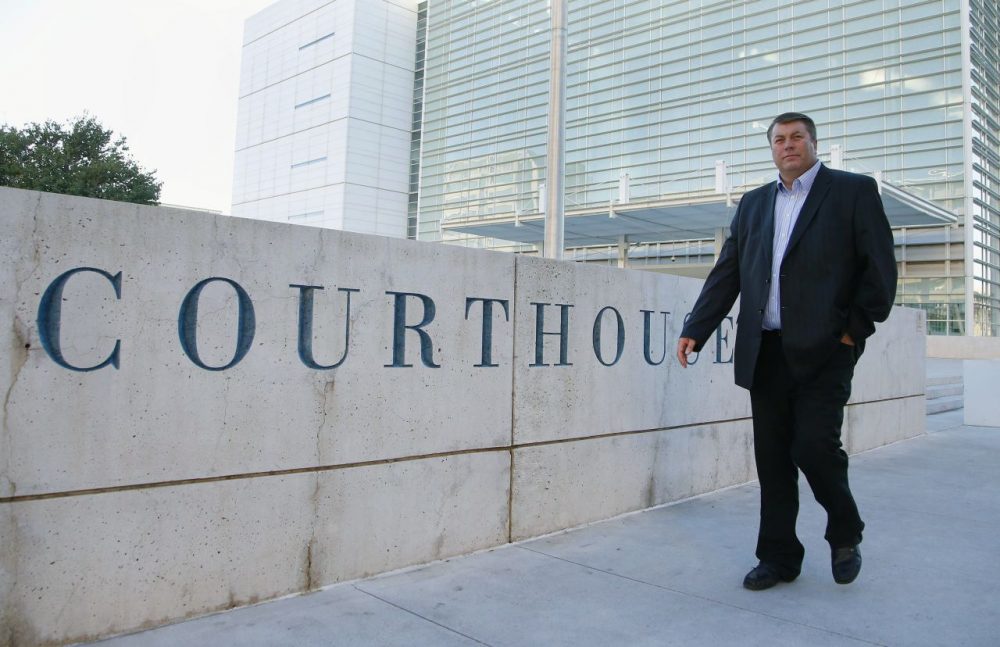 Willie Jessop, a former spokesperson and head of security of the Fundamentalist Church of Jesus Christ of Latter Day Saints before leaving the sect in 2011, leaves the Sandra Day O'Connor United States District Court after a day of testifying during a federal civil rights trial against two polygamous towns on the Arizona-Utah line, Tuesday, Jan. 26, 2016, in Phoenix. (Ross D. Franklin/AP)