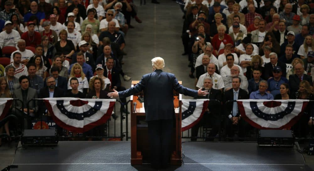 Julie Wittes Schlack: George Orwell’s seminal work anticipated not just the surveillance state, but the destruction of language that enables the manipulation of thought. In this photo, Republican presidential candidate Donald Trump speaks at a campaign rally Monday, Feb. 22, 2016, in Las Vegas. (John Locher/AP)