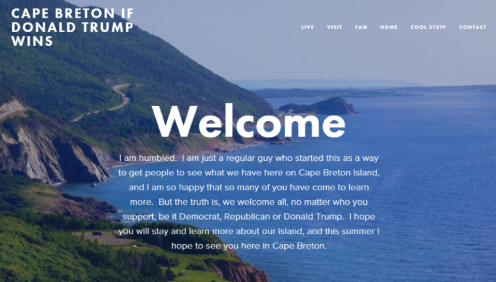 A screenshot from the &quot;Cape Breton If Donald Trump Wins website. (cbiftrumpwins.com)