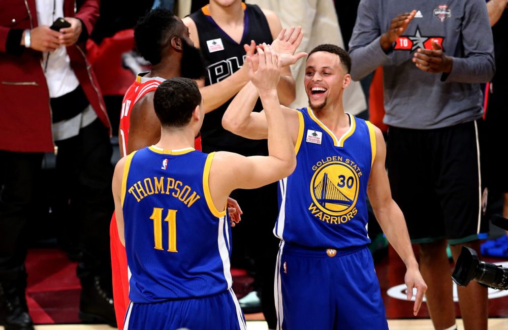 Steph Curry and Klay Thompson have the Warriors off to the best start in NBA history, but are they the greatest team of all time? (Vaughn Ridley/Getty Images)