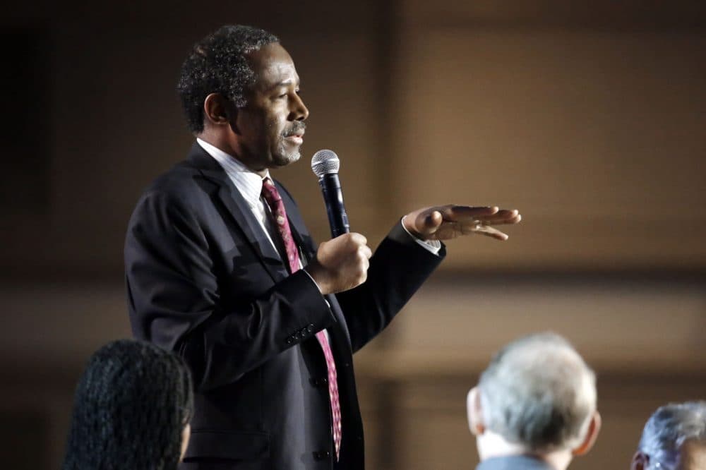 Republican presidential candidate retired neurosurgeon Ben Carson speaks at the National Religious Broadcasters convention Friday, Feb. 26, 2016, in Nashville, Tenn. (Mark Humphrey/AP)