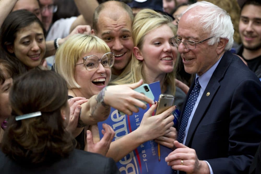 Democratic presidential candidate Sen. Bernie Sanders, I-Vt., greets people during a campaign rally at Colorado State University Sunday. (Jacquelyn Martin/AP)