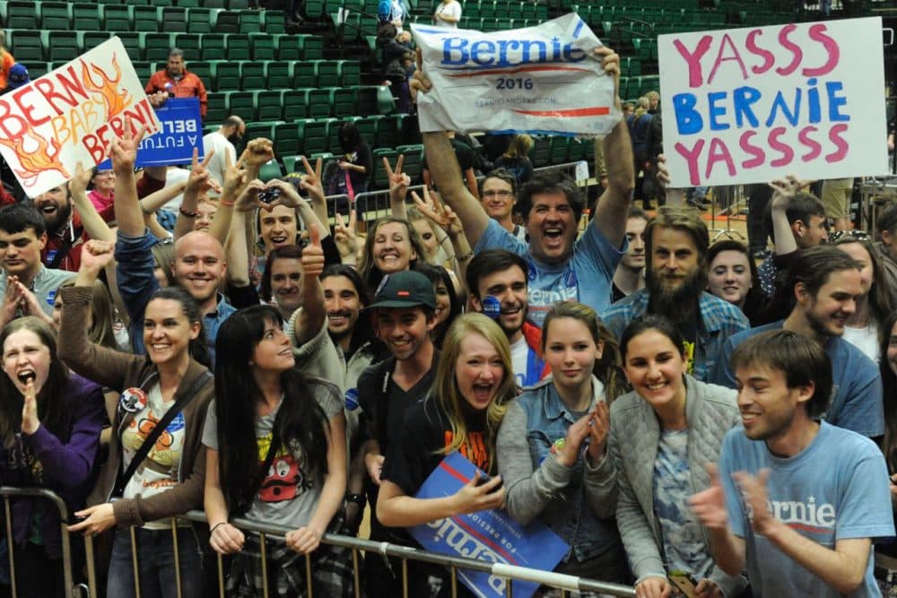 Supporters wait to greet Democratic presidential candidate Bernie Sanders at the end of a rally at Colorado State University's Molby Areana in Ft. Collins, Colorado, February 28, 2016. (Jason Connolly/AFP/Getty Images)