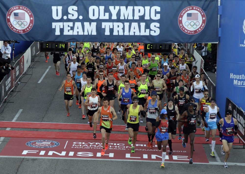 The U.S. is one of the few countries that picks its Olympic marathon team from the results of a single race. Pictured here, runners start the U.S. Olympic Trials Marathon in Houston in 2012. (David J. Phillip/AP)