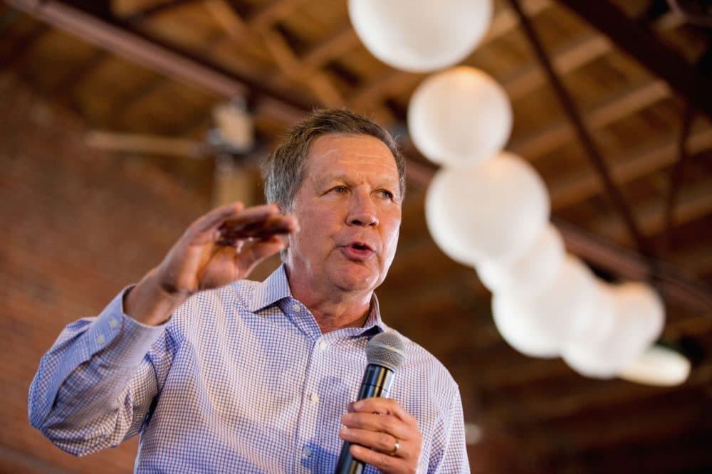 Republican presidential candidate John Kasich speaks at a town hall in Columbia, South Carolina, on Friday. The Ohio governor is set to hold an event in Massachusetts Saturday night. (Andrew Harnik/AP)