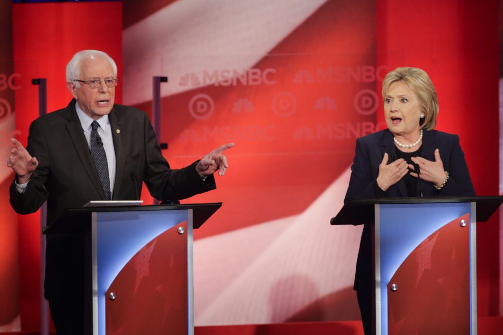 Bernie Sanders and Hillary Clinton clashed on the meaning of the word &quot;progressive&quot;, among other issues, in last night's primary debate in New Hampshire. (David Goldman/AP)