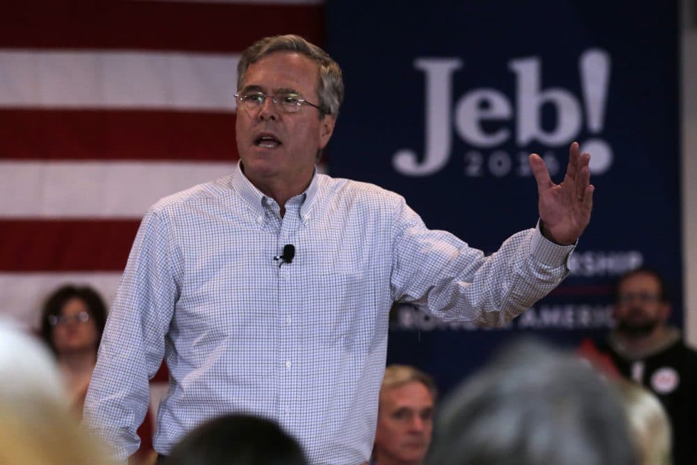 Republican presidential candidate, former Florida Gov. Jeb Bush addresses guests during a campaign stop in Manchester, N.H., Monday, Feb. 1, 2016. (AP Photo/Charles Krupa)