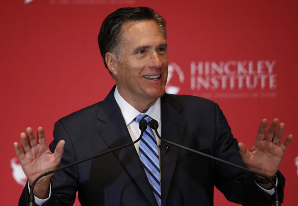 Former Massachusetts Gov. Mitt Romney gives a speech on the state of the Republican party at the Hinckley Institute of Politics on the campus of the University of Utah on March 3, 2016 in Salt Lake City, Utah. Romney spoke about Donald Trump calling him a fraud and arguing against his nomination. (George Frey/Getty Images)