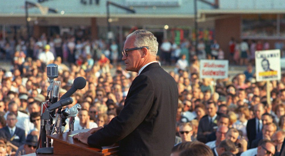 If the Republican establishment couldn't stop Barry Goldwater in 1964, it's unclear how they are going to stop Donald Trump in 2016. In this Sept. 17, 1964 photo, Goldwater speaks to a crowd in Raleigh, N.C. during his presidential campaign. (AP)
