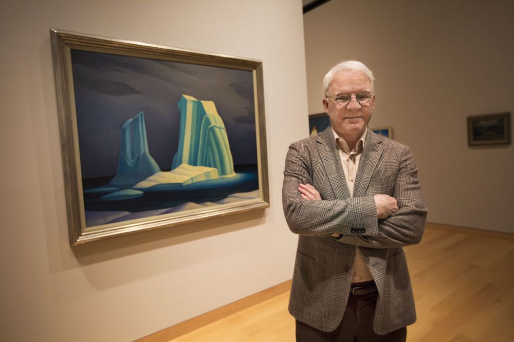 Steve Martin in front of &quot;Icebergs&quot; on display at the Museum of Fine Arts Boston. (Jesse Costa/WBUR)