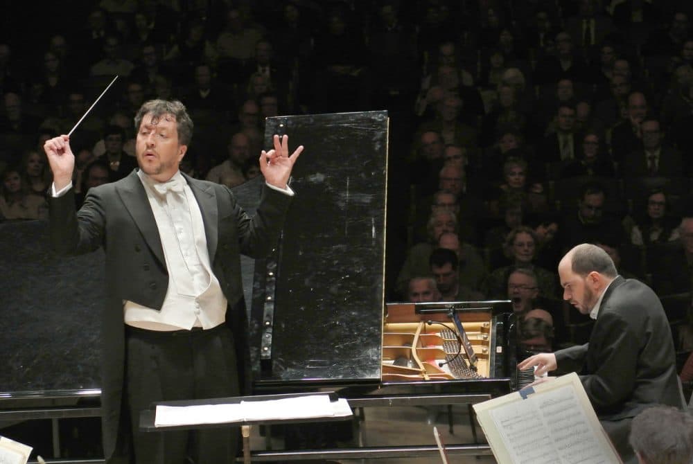 Adès leads the BSO in his own &quot;In Seven Days&quot; for piano and orchestra, featuring Kirill Gerstein. (Stu Rosner/Courtesy Boston Symphony Orchestra)