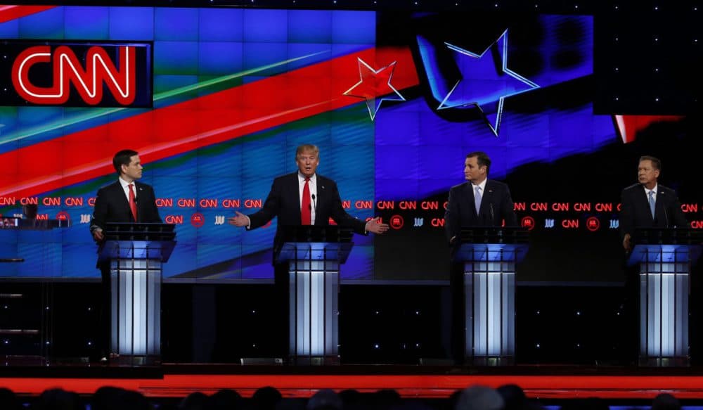 Republican Presidential candidates (L-R) Marco Rubio, Donald Trump, Ted Cruz and John Kasich participate in the CNN Presidential Debate March 10, 2016 in Miami. (Rhona Wise/AFP/Getty Images)