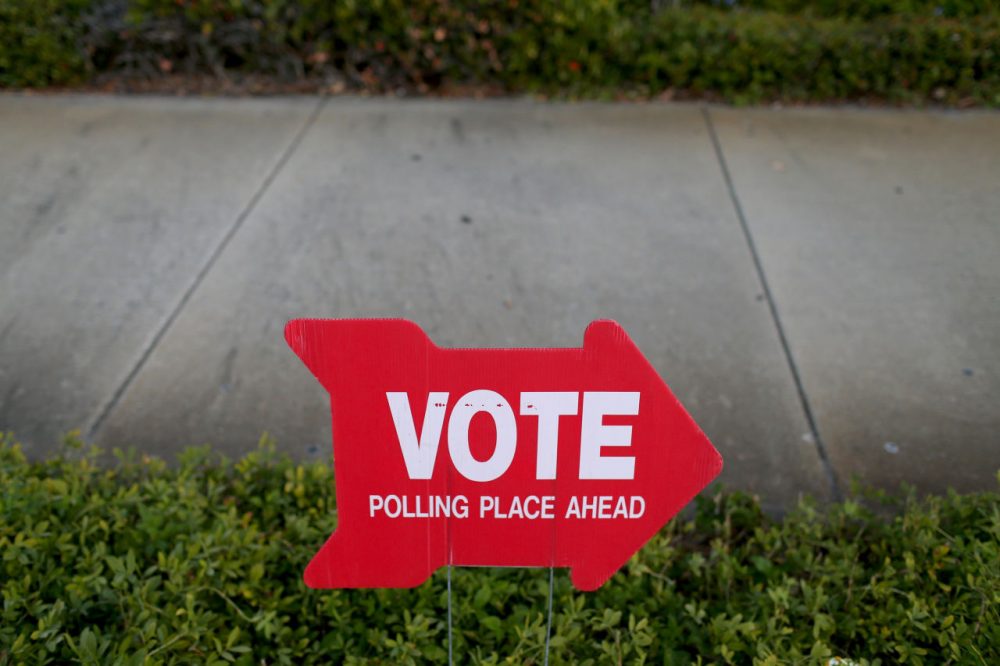 A sign points to a polling station on November 4, 2014 in St. Petersburg, Florida. (Joe Raedle/Getty Images)