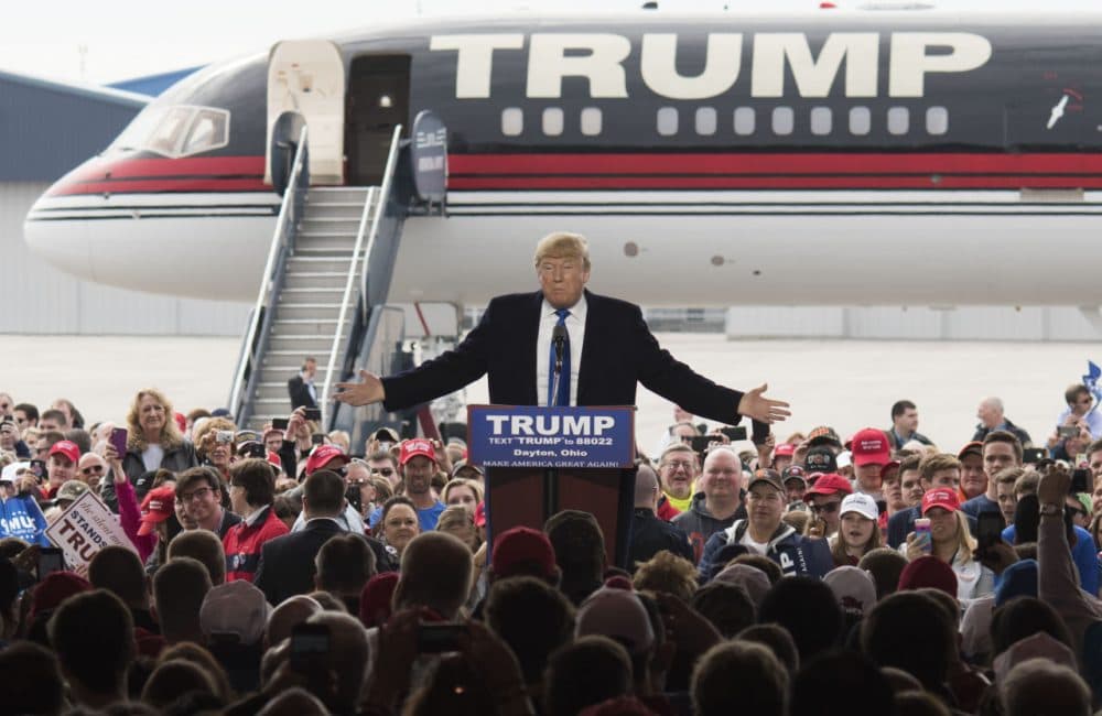 Republican presidential candidate Donald Trump speaks to attendants at a campaign rally on March 12, 2016 in Vandailia, Ohio, the first rally  after violence broke out in a Trump rally in Chicago, which canceled the rally. (Ty Wright/Getty Images)