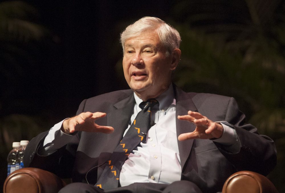 Former Florida Governor Bob Graham speaks to an audience about the critical issues impacting Florida on Friday, Oct. 12, 2012 in Gainesville, Fla.. Graham and four other ex-governors were part of a lecture series presented by the Florida Law Review. (Phil Sandlin/AP)