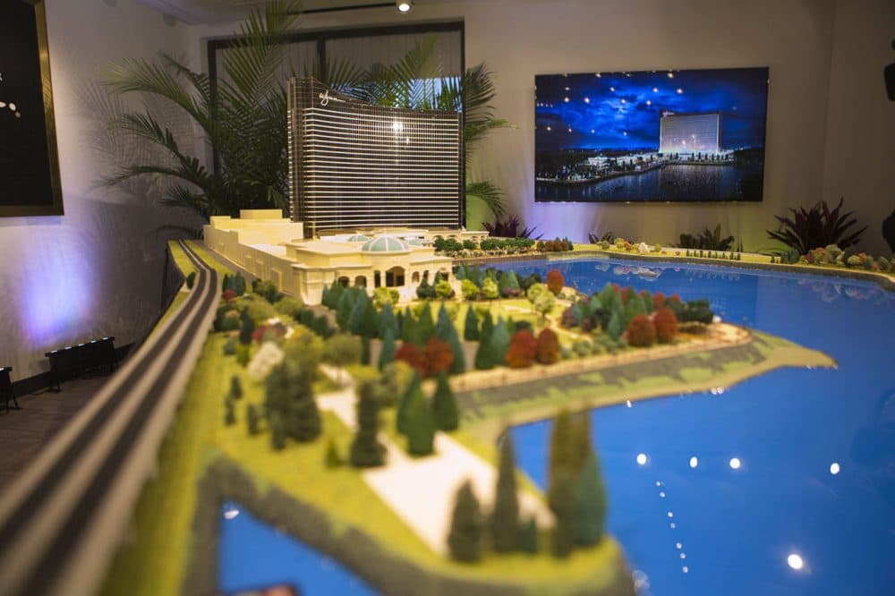 A scaled model of Wynn’s planned casino in Everett. (Jesse Costa/WBUR)