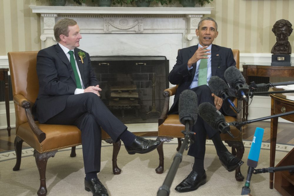 U.S. President Barack Obama (right) and acting Prime Minister (Taoiseach) of Ireland Enda Kenny (left) deliver remarks following their bilateral meeting on March 15, 2016 in the Oval Office of the White House, in Washington, D.C. Obama and Kenny discussed the economy in both countries as well as the ongoing immigration crises (Michael Reynolds/Getty Images)