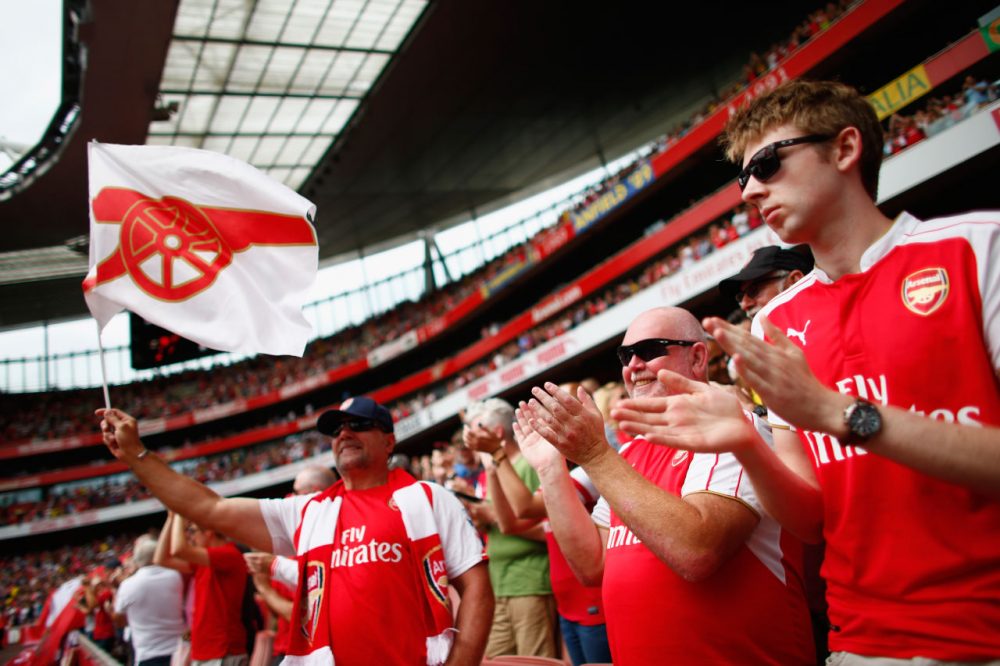 LONDON, ENGLAND - AUGUST 09:  Arsenal fans during the Barclays Premier League match between Arsenal and West Ham United at the Emirates Stadium on August 9, 2015 in London, England.  (Photo by Julian Finney/Getty Images)