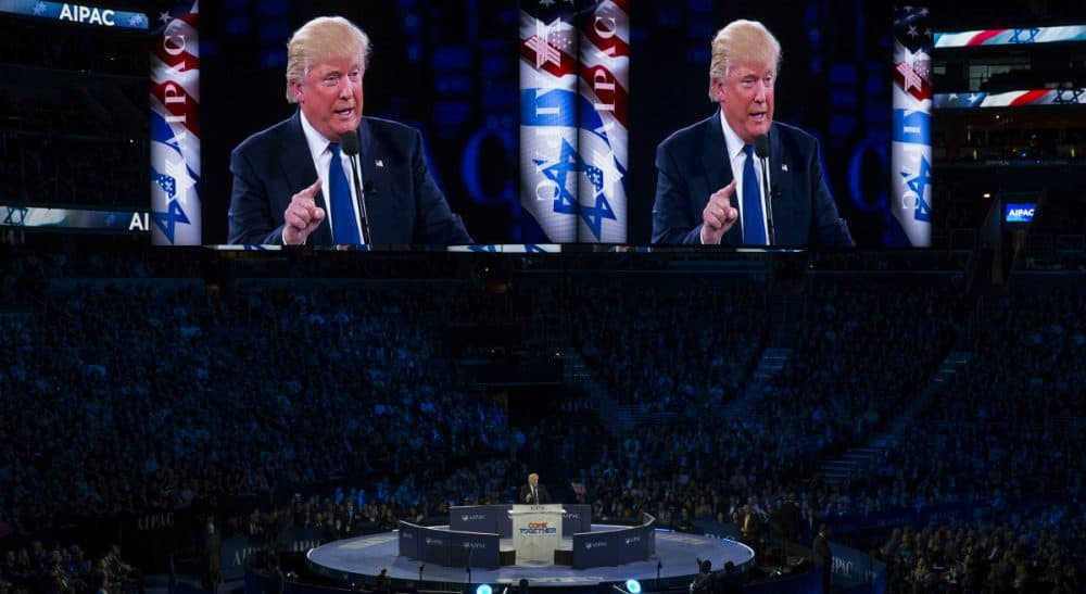 Julie Wittes Schlack: After promising not to “pander” to the crowd at this at this year’s AIPAC meeting, Donald Trump did just that. But for many Jews in the U.S., it’s impossible to support Trump without violating what is most central to the American Jewish identity. (Evan Vucci/AP)