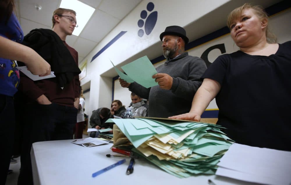 A record number of ballots are turned in at the Democratic caucuses at Farrer Junior High on March 22, 2016 in Provo, Utah.  The Republicans have 40 delegates and the Democrats have 37 delegates at stake in Utah. (George Frey/Getty Images)