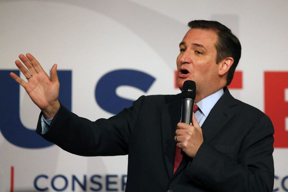 Republican presidential candidate Ted Cruz speaks during an appearance in New York on March 23, 2016 in New York City. Cruz, who is now in second place behind controversial candidate Donald trump, confirmed statements saying all Muslim neighborhoods would be patrolled by the police for terrorist activity if he were to become president.  (Spencer Platt/Getty Images)