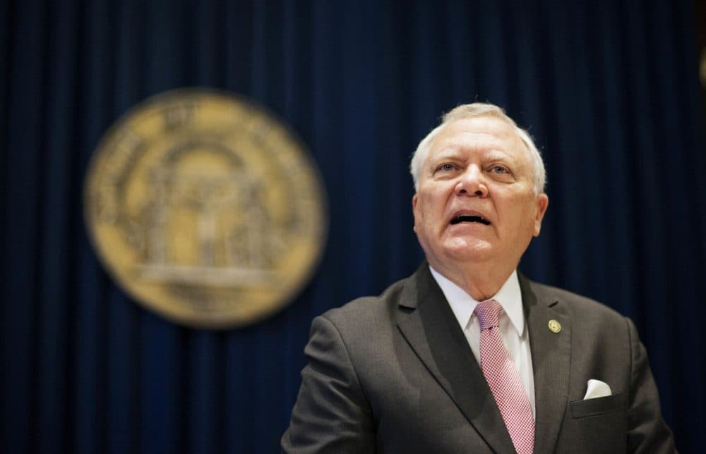Georgia Gov. Nathan Deal speaks during a press conference to announce he has vetoed legislation allowing clergy to refuse performing gay marriage and protecting people who refuse to attend the ceremonies Monday, March 28, 2016, in Atlanta. The Republican rejected the bill on Monday, saying, &quot;I do not think that we have to discriminate against anyone to protect the faith-based community in Georgia.&quot;  (AP Photo/David Goldman)