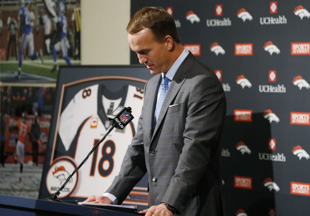 Denver Broncos quarterback Peyton Manning announced his retirement from pro football this weekend at an emotional press conference. (David Zalubowski/AP)