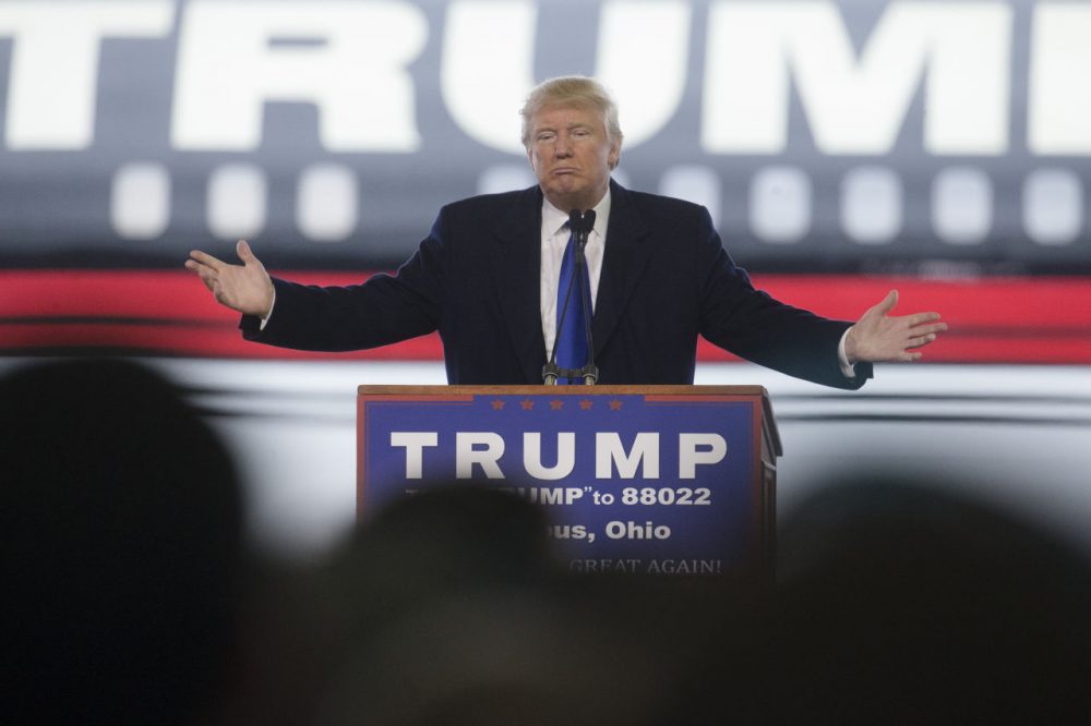 Republican presidential candidate Donald Trump speaks during a campaign stop in Ohio Tuesday. (John Minchillo/AP)