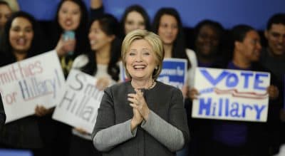 Democratic presidential candidate Hillary Clinton speaks at a campaign event, Monday in Springfield, Mass. On Tuesday, Clinton narrowly defeated Vermont Sen. Bernie Sanders in the Massachusetts primary. (Jessica Hill/AP)