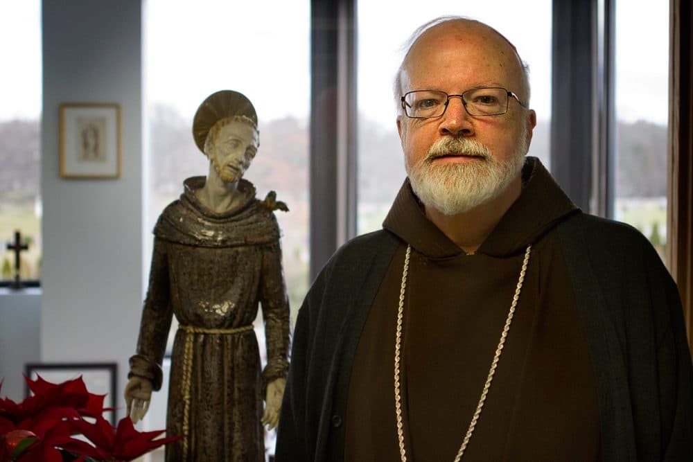 Cardinal Sean O'Malley at the archdiocese offices in Braintree. (Jesse Costa/WBUR)