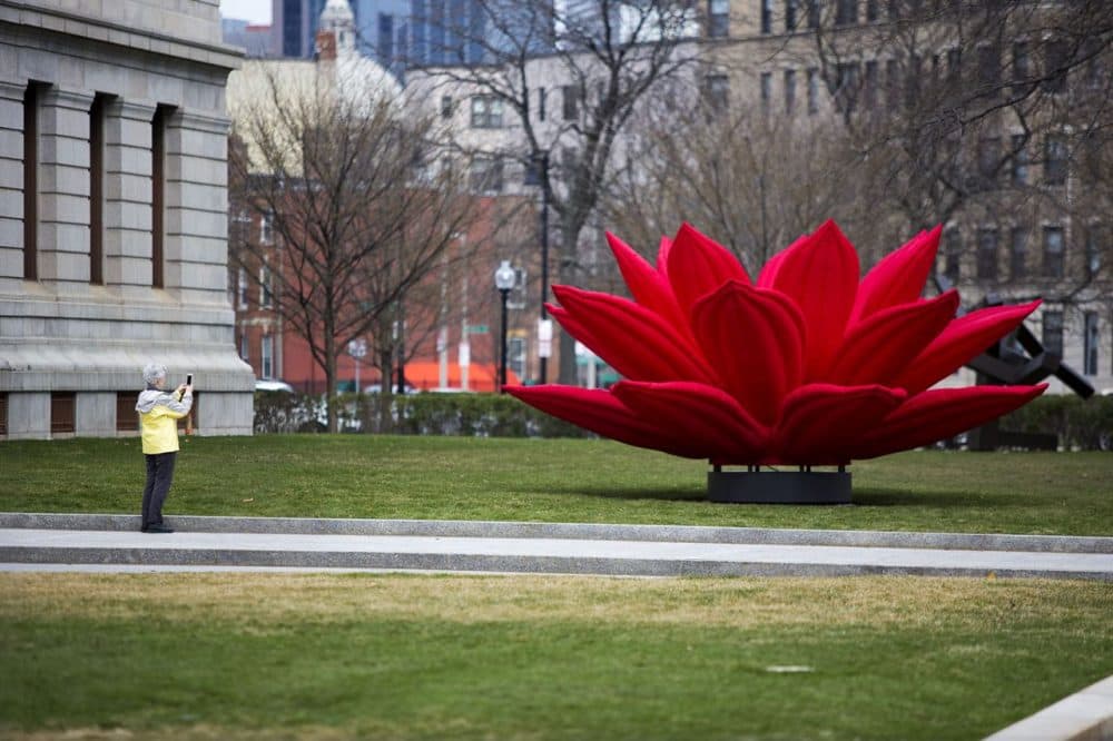 &quot;Breathing Flower&quot; by Choi Jeong Hwa on the front lawn of the Museum of Fine Arts, Boston. (Jesse Costa/WBUR)