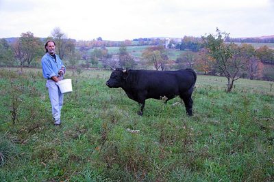 Farmer Ken Jaffe on the grounds of his Slope Farms in Meredith, NY. Before his life as a butcher in the Western Catskills, Jaffe spent 25 years as a family doctor in Park Slope, Brooklyn. (Photo Ully Kjarval / Chefs for the Marcellus)