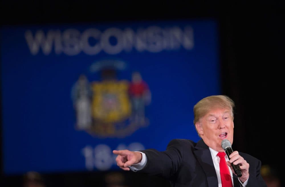 Republican presidential candidate Donald Trump speaks to guests during a campaign rally at the Radisson Paper Valley Hotel on March 30, 2016 in Appleton, Wisconsin. Wisconsin voters go to the polls for the state's primary on April 5.  (Scott Olson/Getty Images)