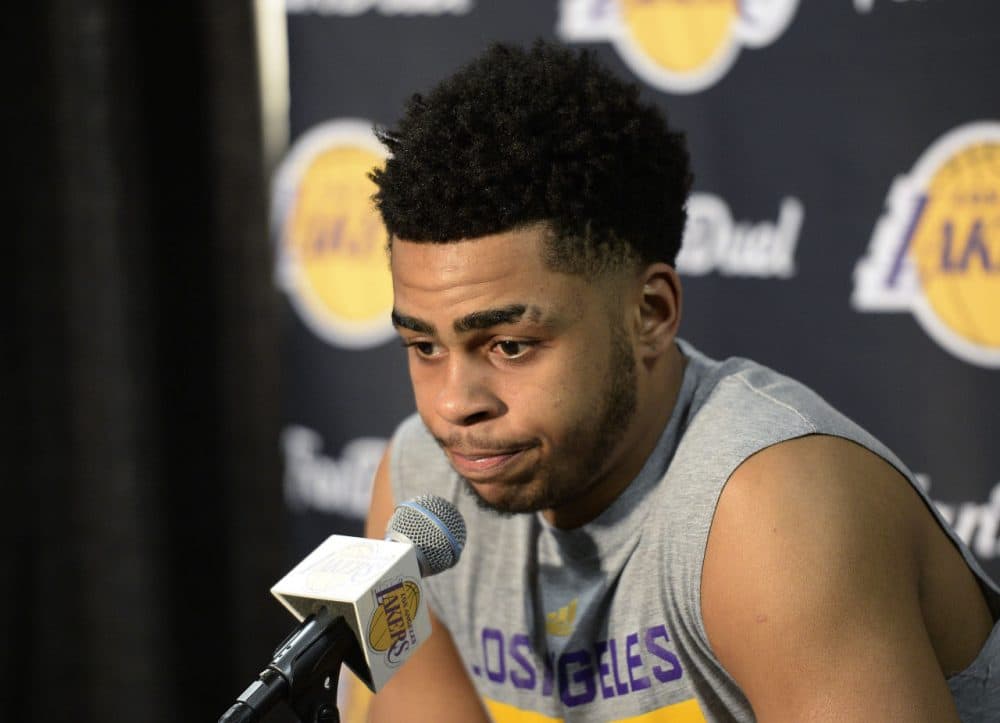 D'Angelo Russell is in hot water after a video of him recording Lakers teammate Nick Young potentially talking about his infidelity was leaked online. (Kevork Djansezian/Getty Images)