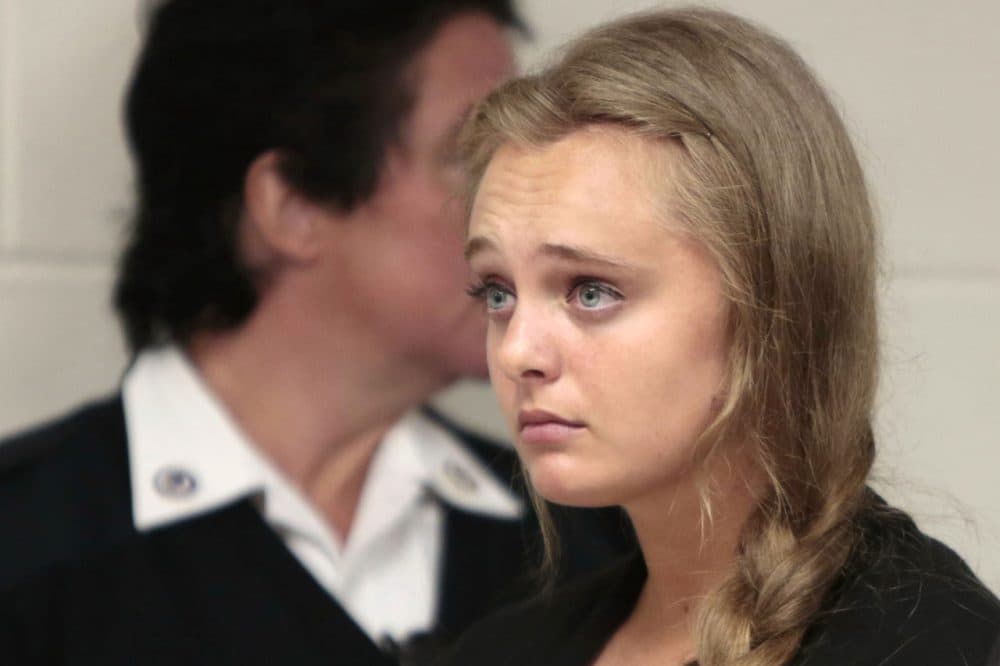 Michelle Carter listens to her defense attorney argue in August for an involuntary manslaughter charge against her to be dismissed at Juvenile Court in New Bedford, Mass. (Peter Pereira/The New Bedford Standard Times via AP pool/file)