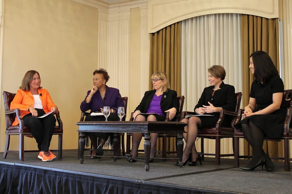 Treasurer Deb Goldberg moderated a &quot;Women in Government&quot; panel as part of an Equal Pay Day conference at the Omni Parker House on Tuesday featuring Cambridge Mayor Denise Simmons, Senate Ways and Means Chairwoman Karen Spilka, Attorney General Maura Healey and Boston City Council President Michelle Wu. (Antonio Caban/SHNS)