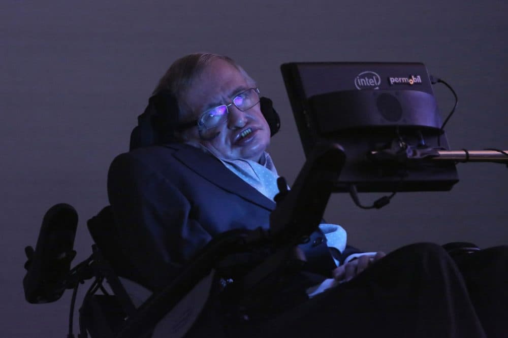 Theoretical Physicist Professor Stephen Hawking sits on stage ahead of the announcement of the Stephen Hawking medal for science, 'Starmus' on December 16, 2015 in London, England. The new award for science communication is in honour of Professor Stephen Hawking and recognises the work of those helping to promote public awareness of science through music, arts and cinema.  (Dan Kitwood/Getty Images)