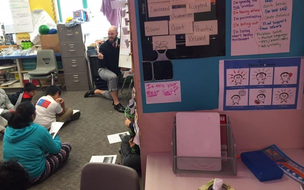 In fifth-grade teacher Ryan Schaedig's class, students take time out for self-reflection in this corner. (Ann Dornfield/KUOW)