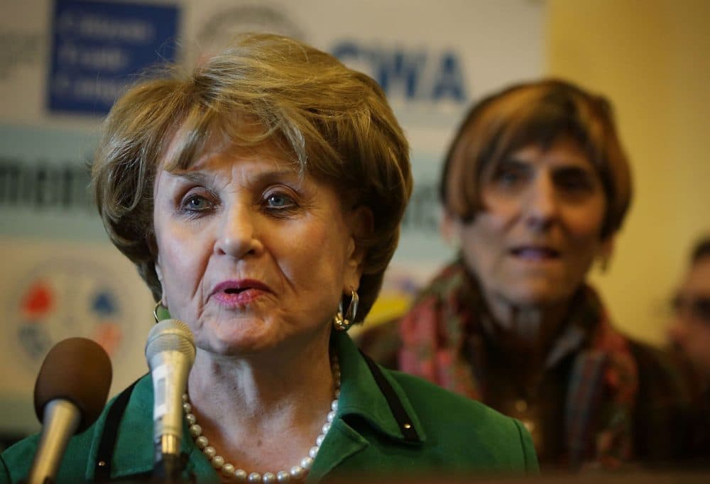 U.S. Rep. Louise Slaughter (D-NY) speaks as Rep. Rosa DeLauro (D-CT) (right) listens during a news conference January 11, 2016 on Capitol Hill in Washington, D.C. House Democrats held a news conference &quot;to stand against the Trans-Pacific Partnership.&quot;  (Alex Wong/Getty Images)