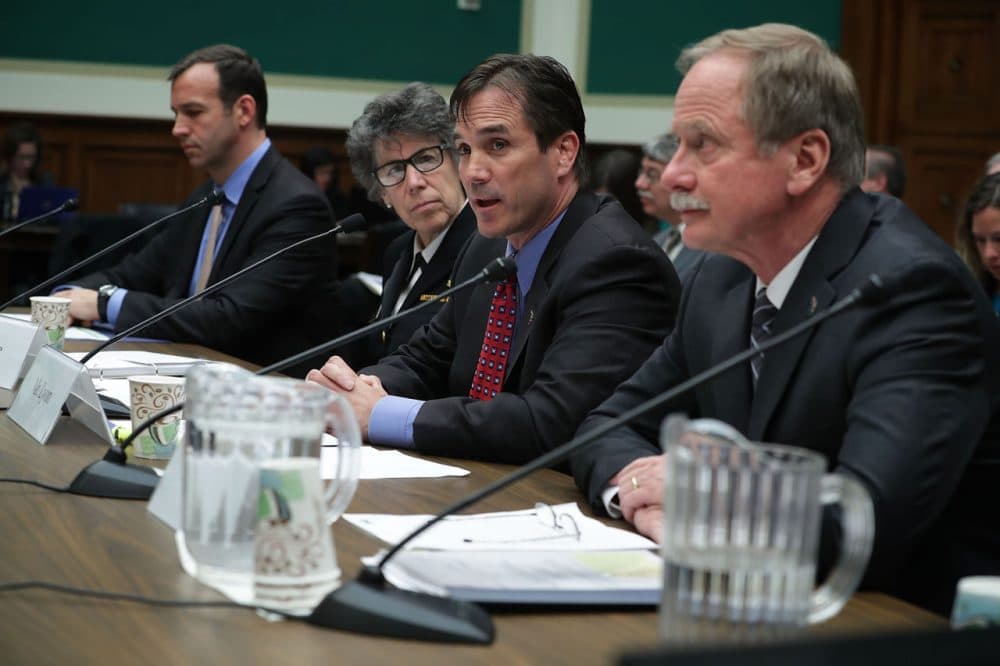 (L-R) Deputy assistant administrator in the EPA Office of Water Joel Beauvais, Assistant HHS Secretary for Preparedness and Response Nicole Lurie, director of the Michigan Department of Health and Human Services Nick Lyon, and director of the Michigan Department of Environmental Quality Keith Creagh testify during a hearing before the Environment and the Economy Subcommittee and Health Subcommittee of the House Energy and Commerce Committee April 13, 2016 on Capitol Hill in Washington, DC. The subcommittees held a hearing on &quot;Flint Water Crisis: Impacts and Lessons Learned.&quot;  (Alex Wong/Getty Images)