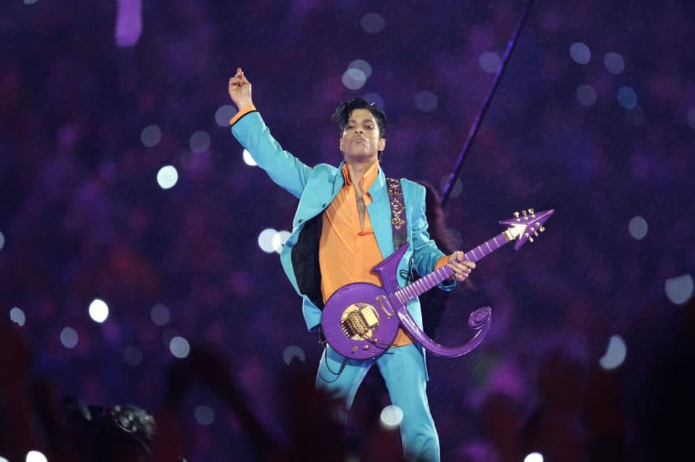 Prince performs during the halftime show at the Super Bowl XLI football game at Dolphin Stadium in Miami in 2007. (Chris O'Meara/AP)